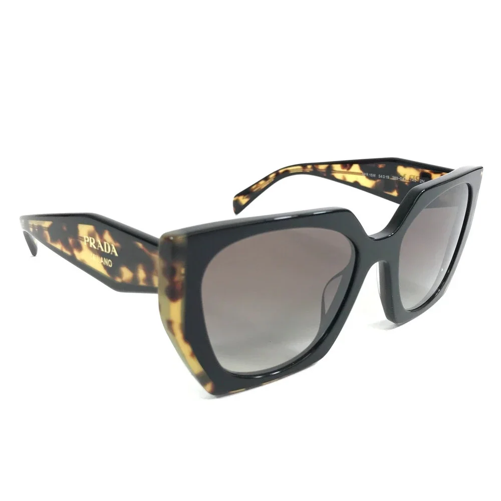 Prada Sunglasses SPR15W 389-0A7 Black Tortoise Frames with Gradient Gray Lenses